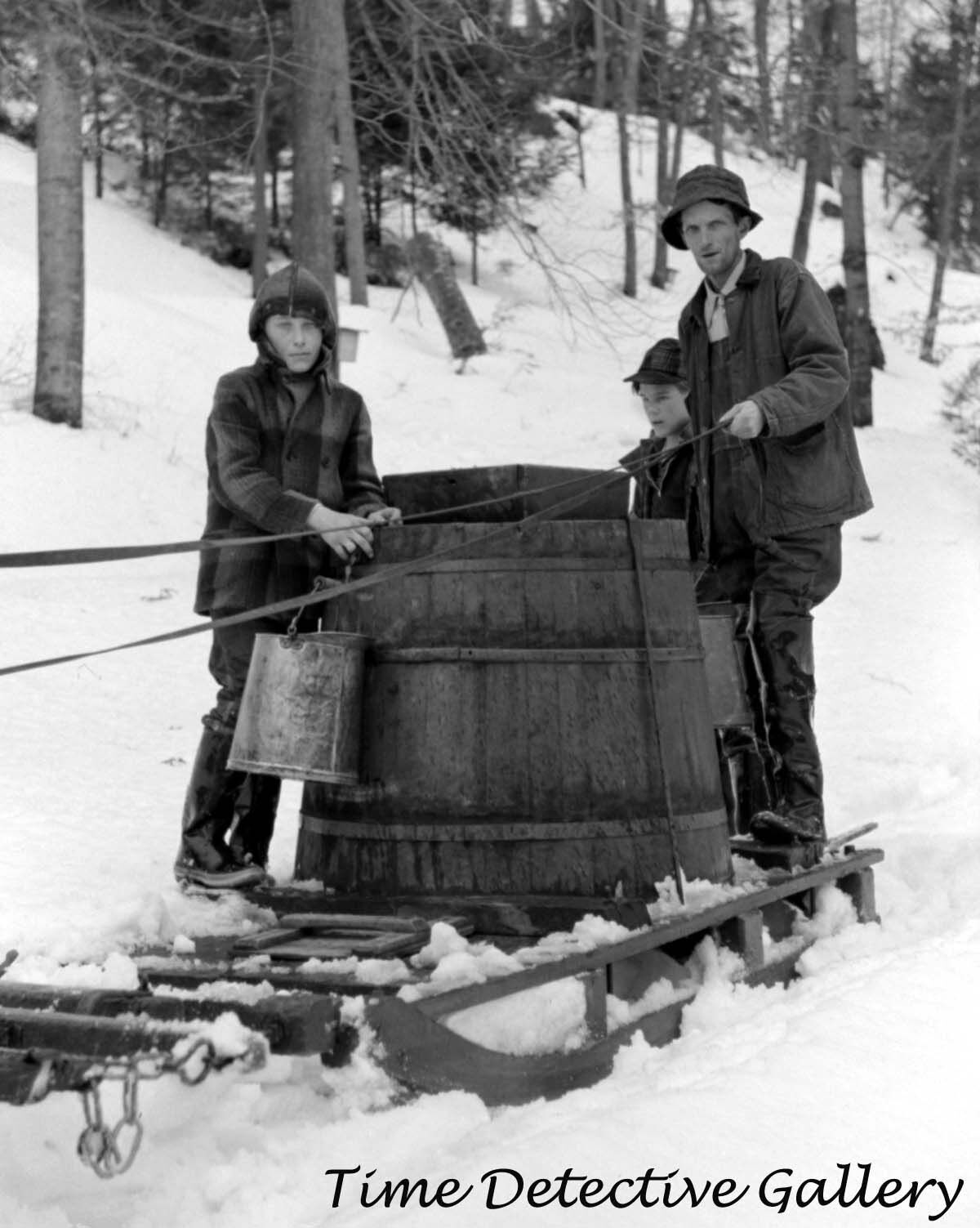 A Vat Full of Maple Sap for Syrup, Waitsfield VT -1940- Historic Photo Print