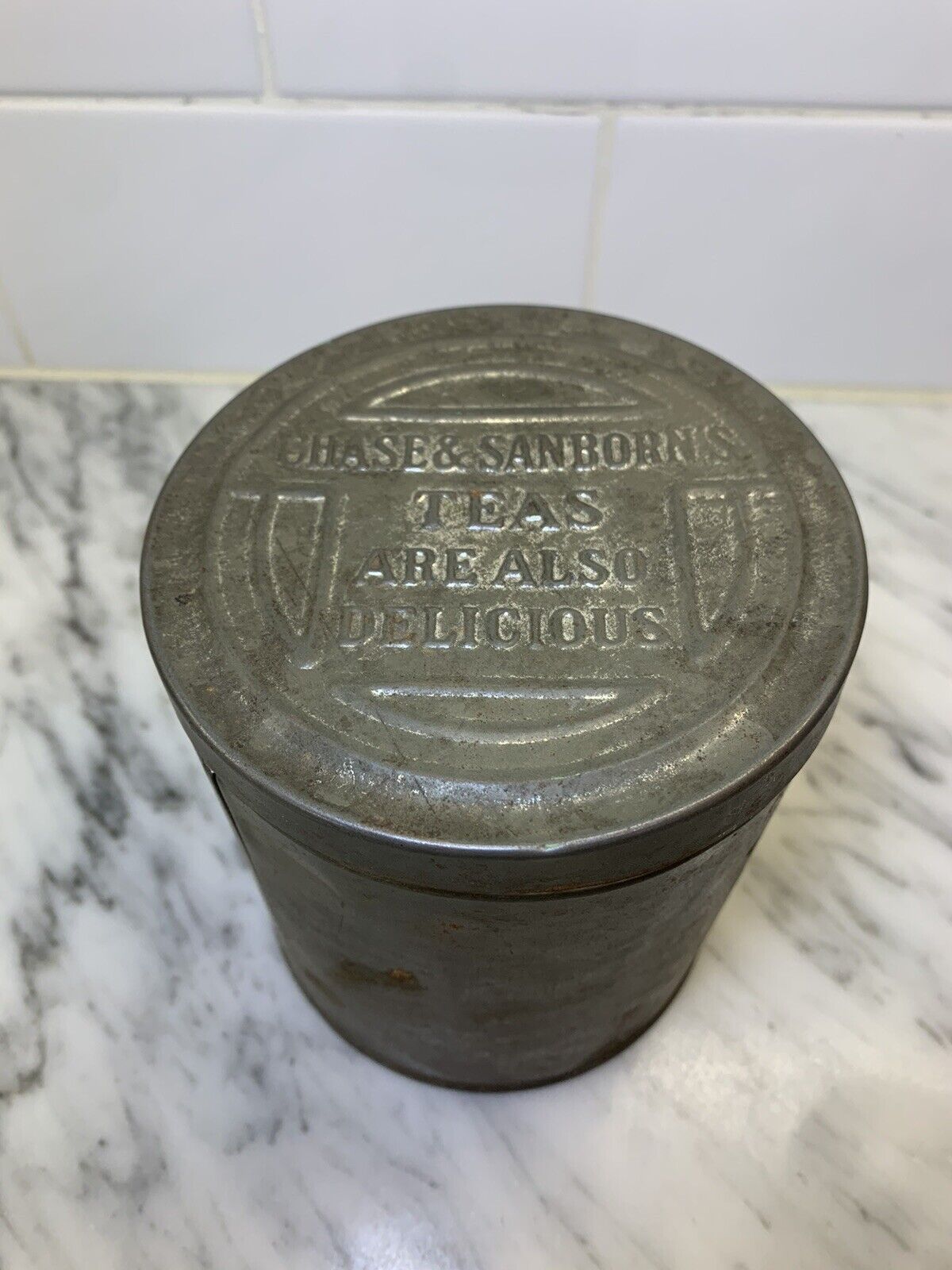 Vintage Chase & Sanborn's Lidded Storage Tin Coffee Canister