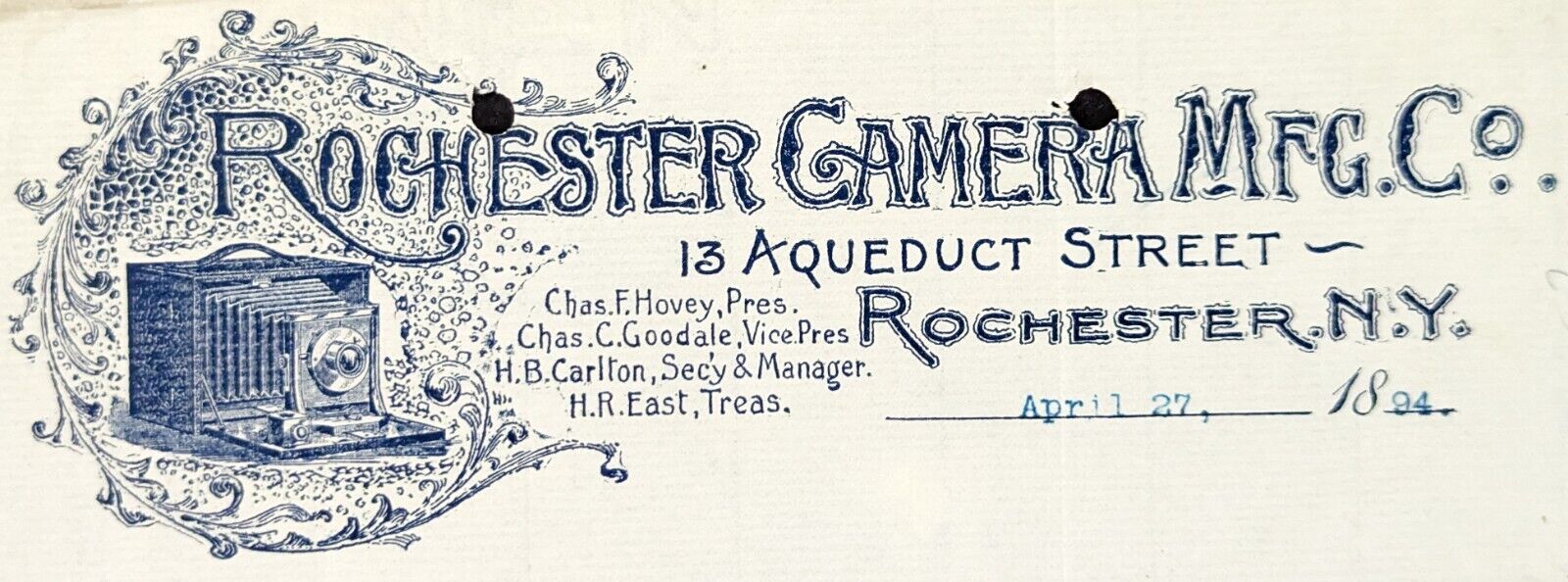 Antique 1894 Rochester Camera Manufacturing Co Graphic New York Letterhead
