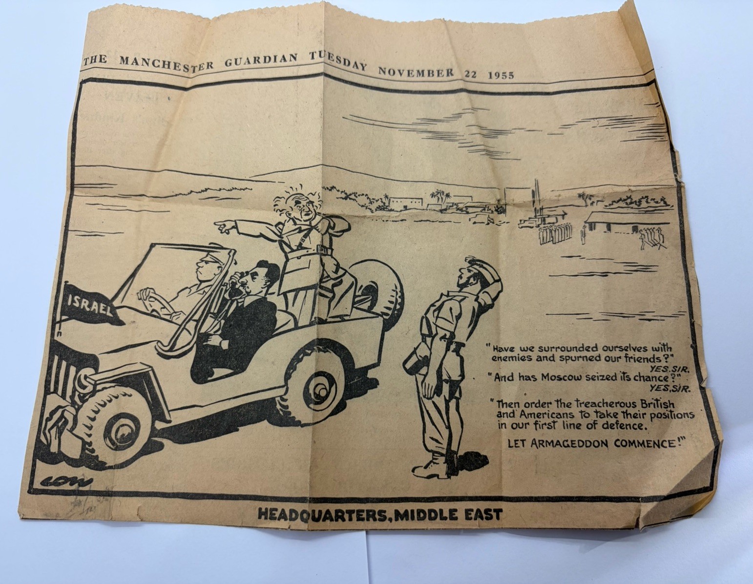 1955 Manchester Guardian Newspaper Cartoon Clipping Israel Surrounded Vtg Rare 1955 Manchester Guardian Newspaper Cartoon Clipping Israel Surrounded Vtg Rare