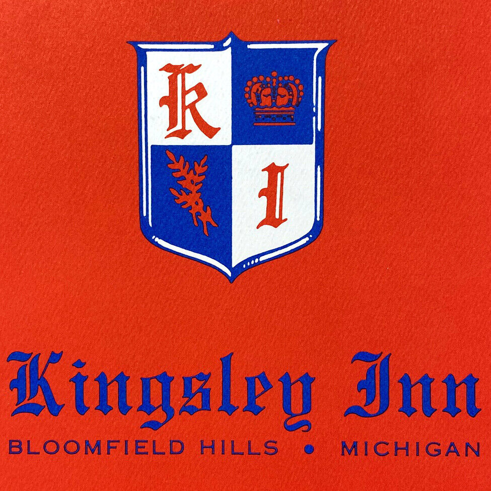 Vintage 1961 Kingsley Inn Restaurant Menu Bloomfield Hills Michigan