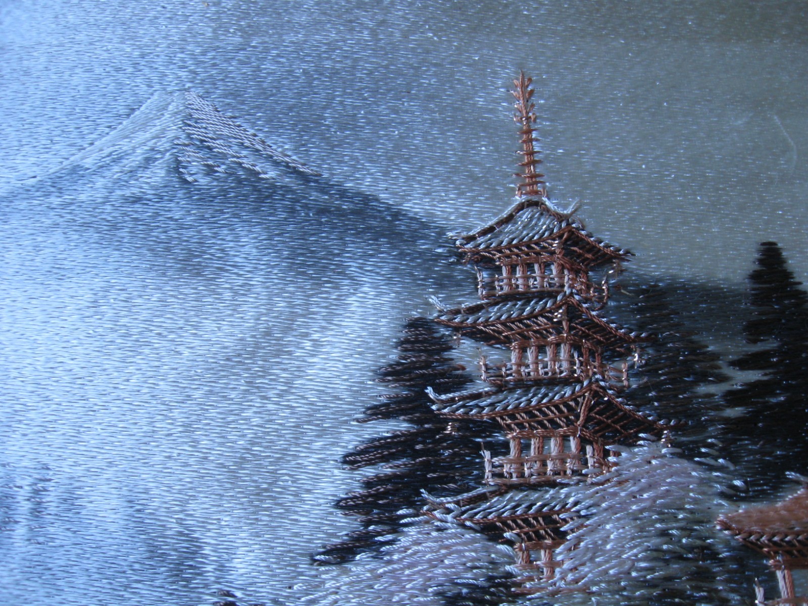 Vintage Japanese Embroidery Silk Tapestry Mt Fuji 9.5 x 12 Signed JAPAN PRINT