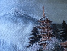 Vintage Japanese Embroidery Silk Tapestry Mt Fuji 9.5 x 12 Signed JAPAN PRINT picture
