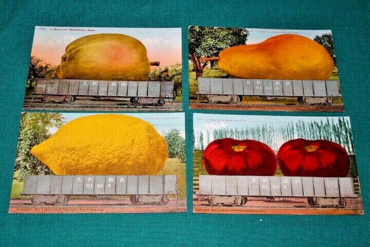 #D4308,SEVEN Fantasy Fruit/Veg on RR Flatbed Postcards