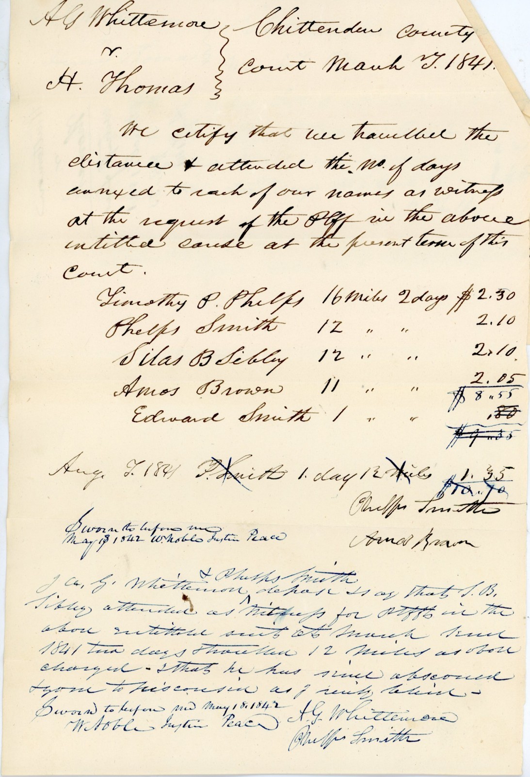 1841 Vermont Legal Document Chittenden Co WhittemoreSilas B Sibley Absconded VT
