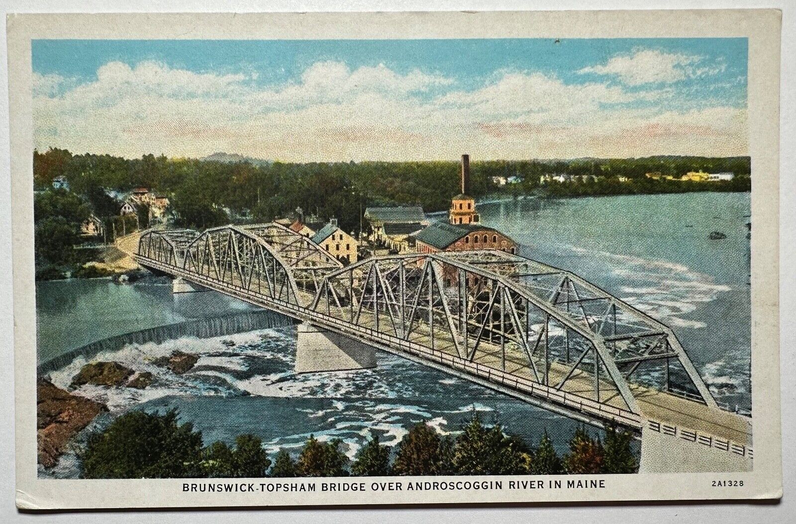 Brunswick Topsham Maine Steel Bridge Over Androscoggin River Postcard