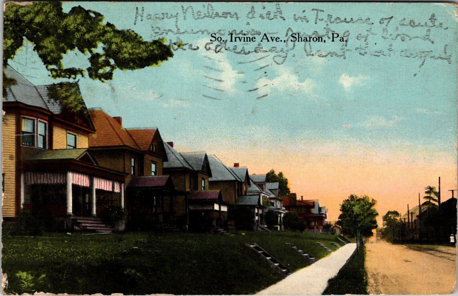 Sharon, PA Pennsylvania View of South Irvine Avenue 1918 Antique Postcard I362