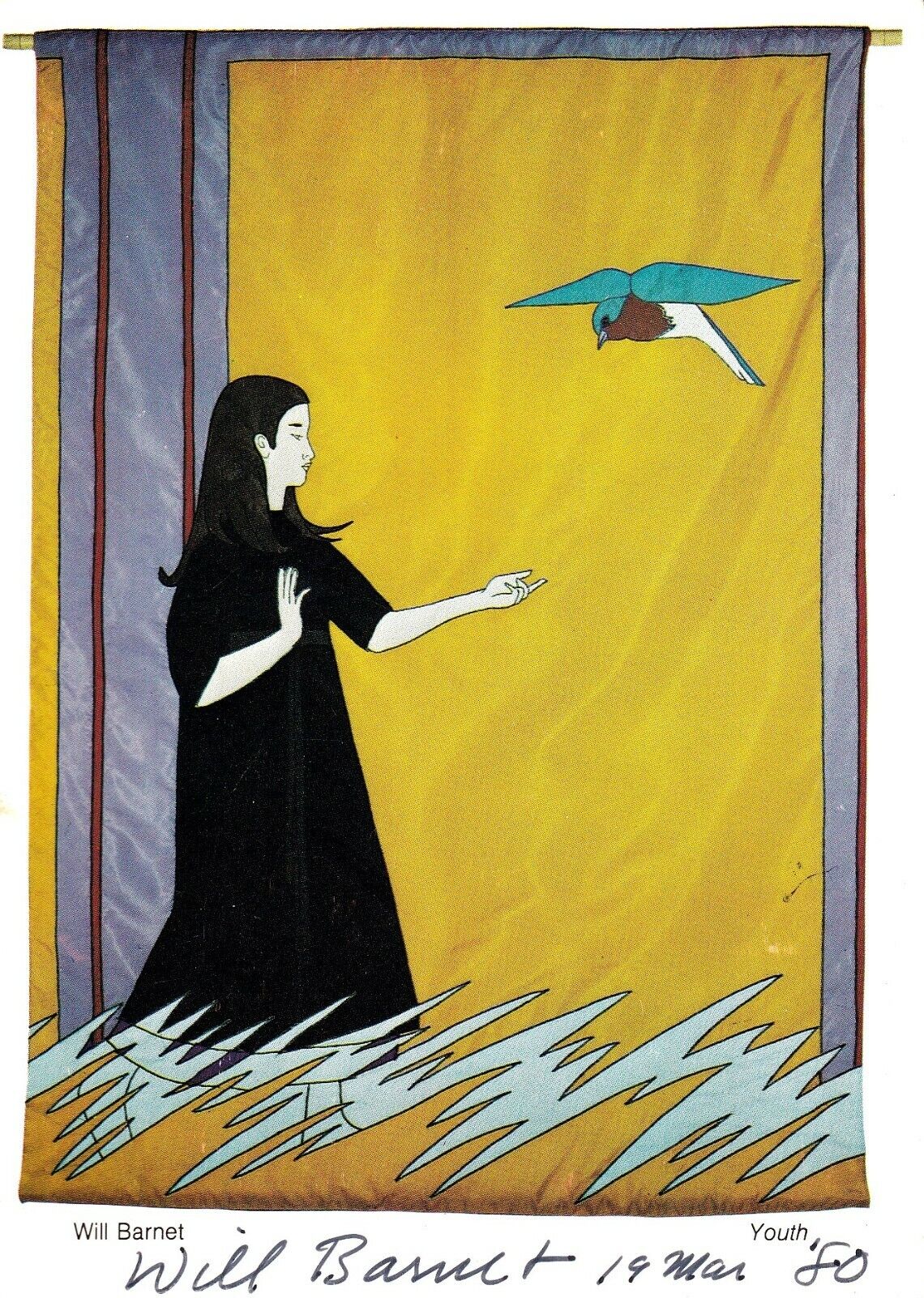WILL BARNET Artist autographed Youth Banner Card, March 19, 1980