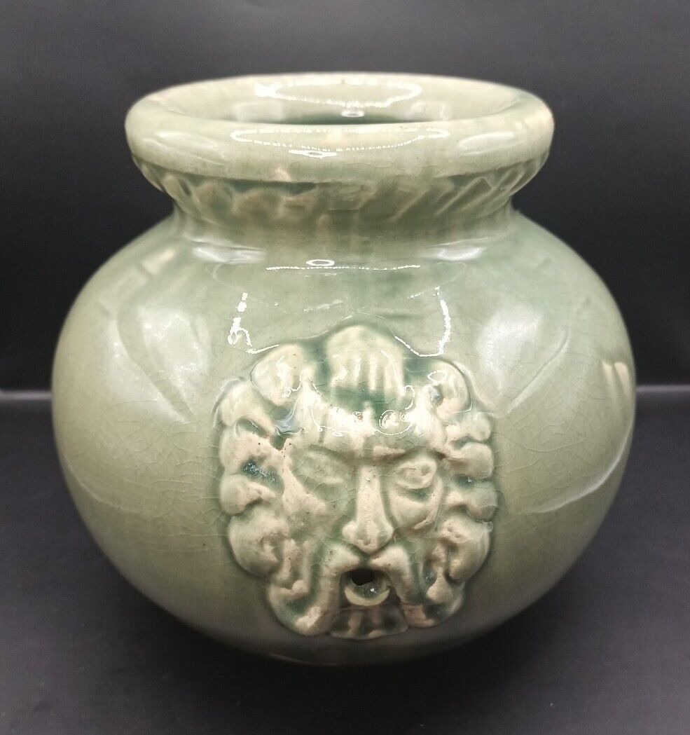 Vintage Green Ceramic Art Pottery North Wind Green Man Jug Vase