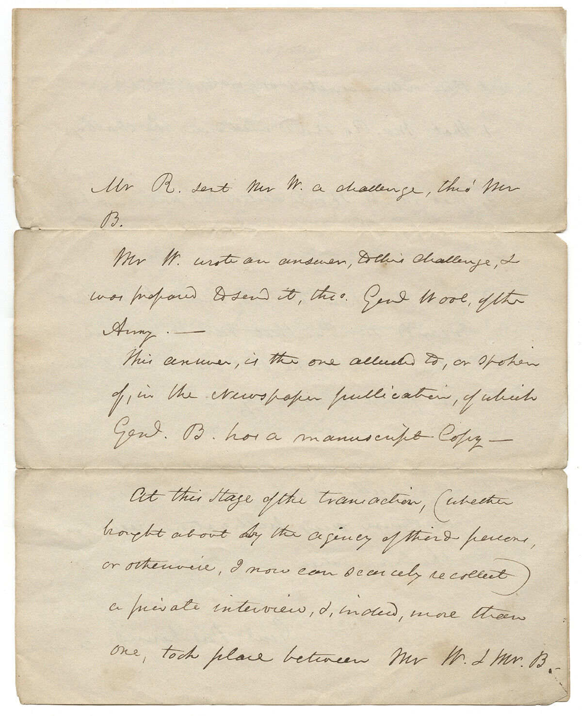 1825 Daniel Webster Details a Duel Challenge by Sen. John Randolph (RARE)