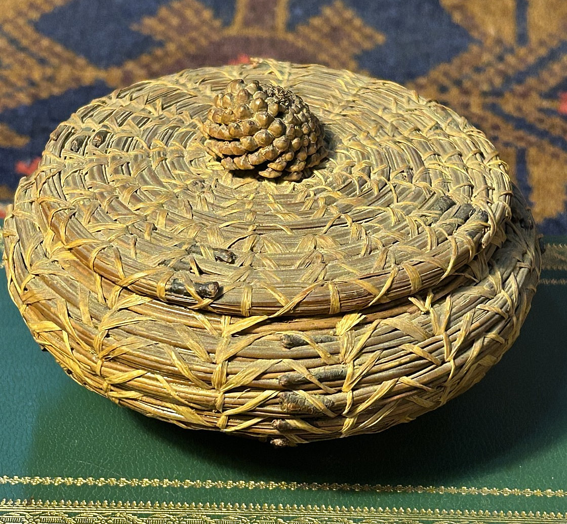  Antique Coushatta Native American Hand Woven Pine Needle Lidded Basket #2