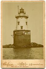 Stamford CT Connecticut Harbor Ledge Lighthouse 1890s Cabinet Card Photo picture