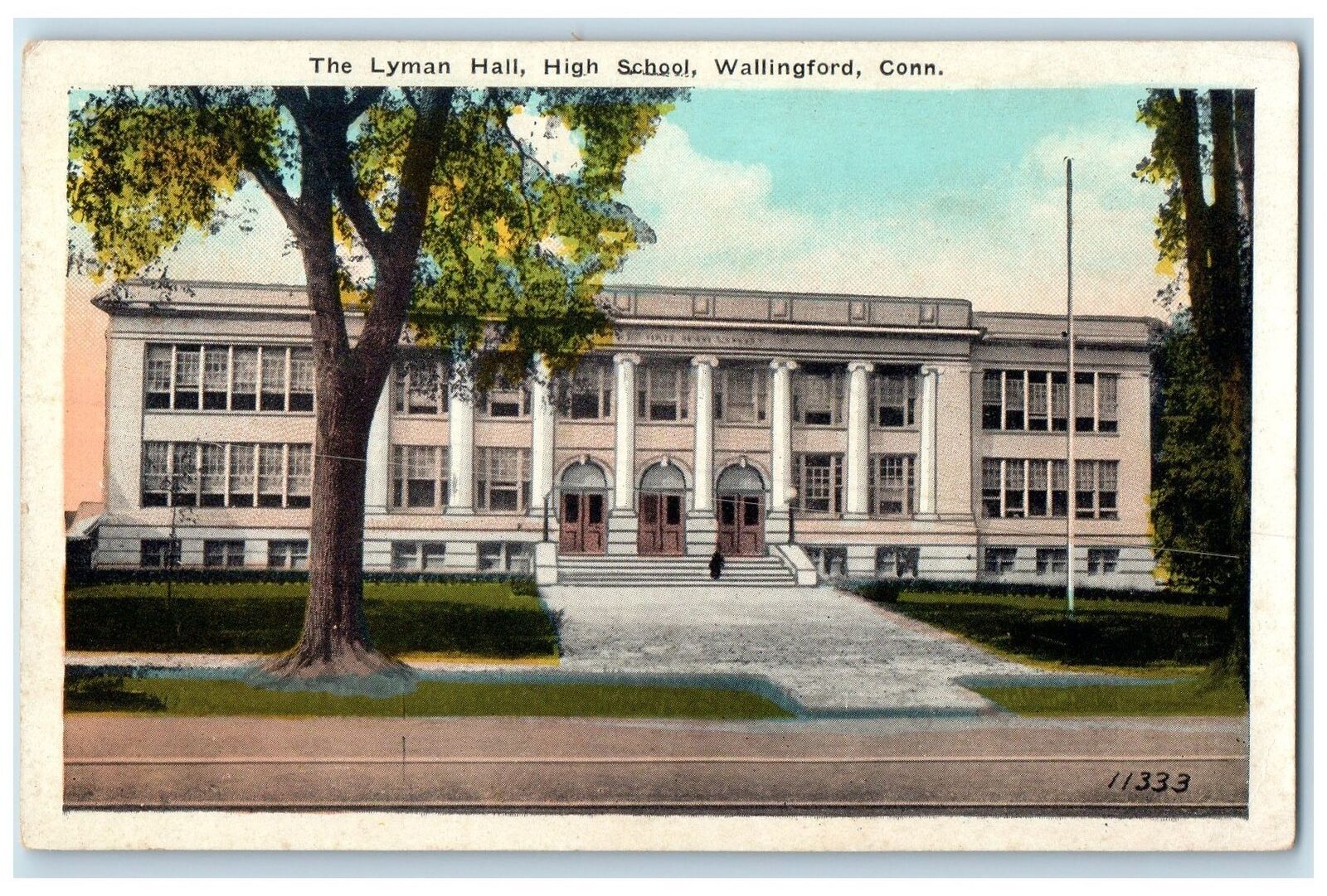 c1920's The Lyman Hall High School Wallingford Connecticut CT Trees Postcard
