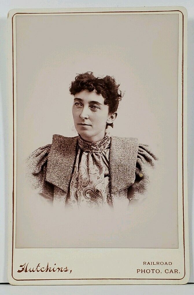 Woman Paisley Blouse Hutchins RailRoad Photo. Car Cabinet Card 1890s Photo CC95