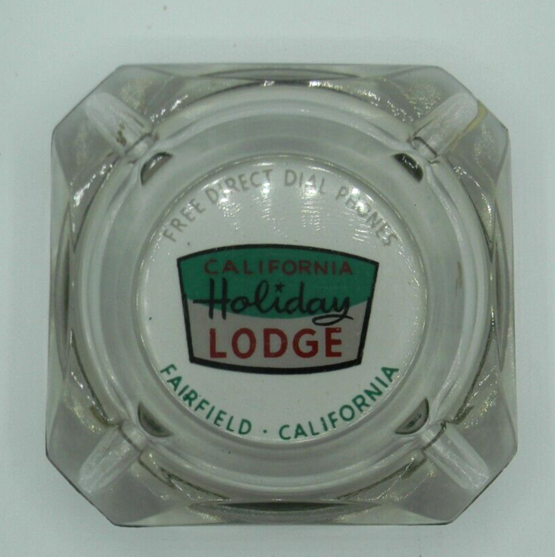 Vintage California Holiday Lodge Smoked Gass Ashtray Fairfield Ca