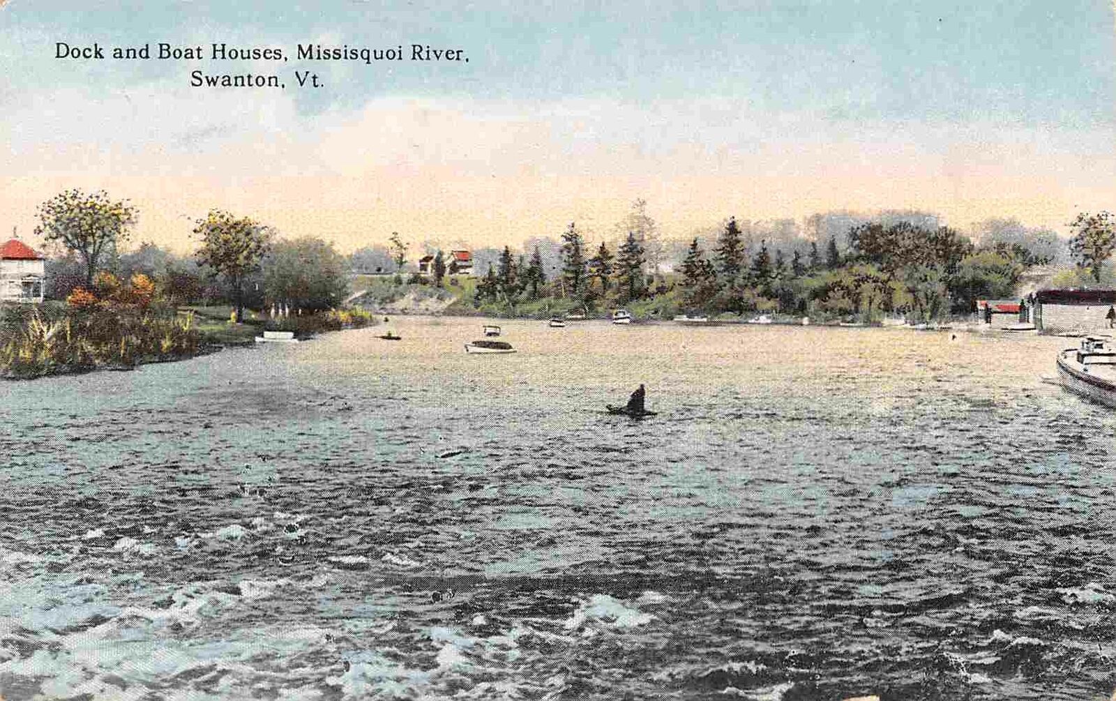 Dock Boat Houses Missiquoi River Swanton Vermont 1915 postcard