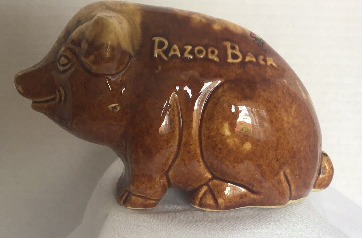 Bennington Stoneware Razor Back Pig Bank 7”x4”