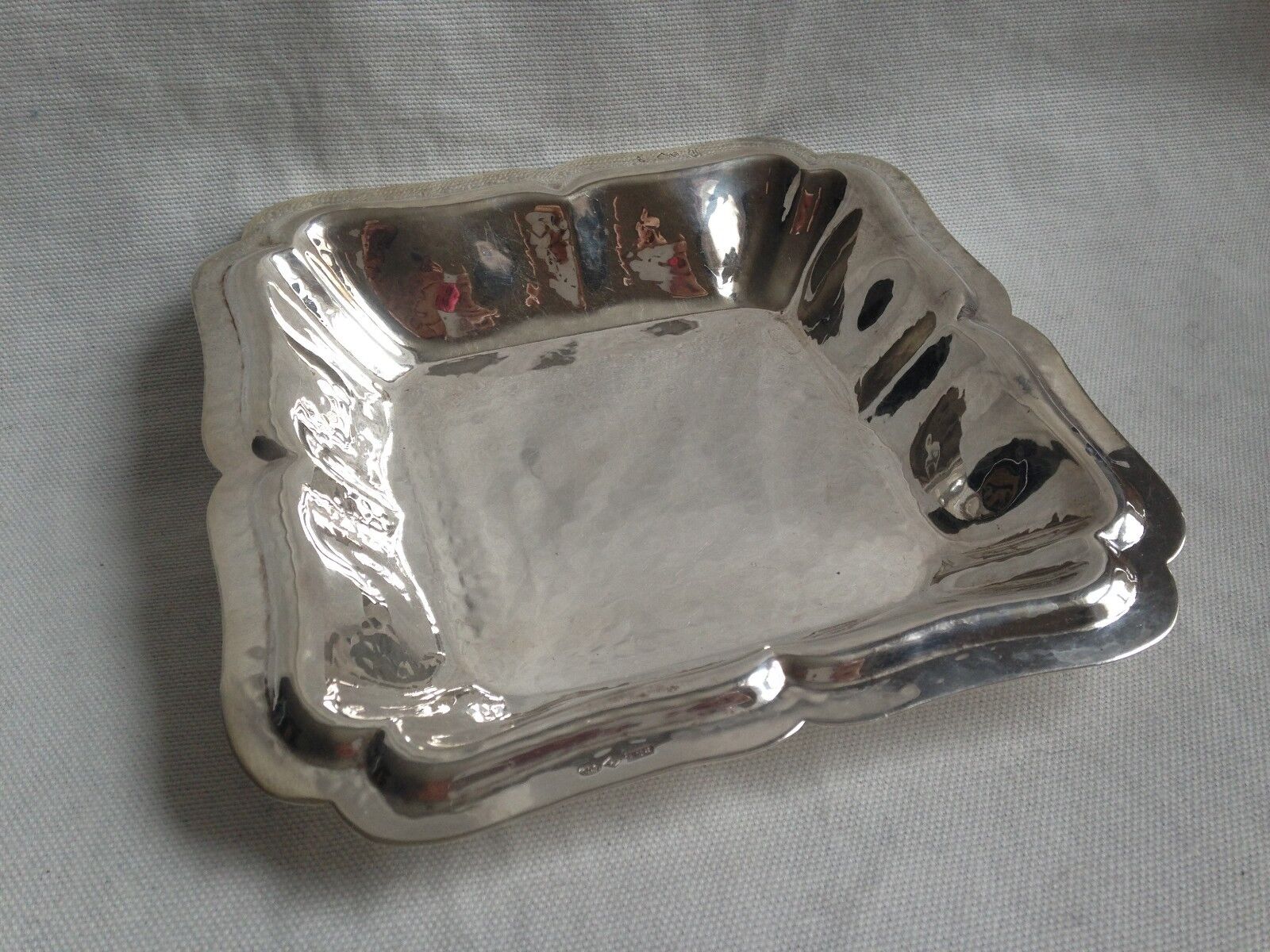 SOLID SILVER ITALIAN hand hammered silver tray- raised edge by Zaramella Argenti