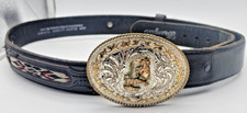 Justin Silver Mexico Bronc Buckle Wrangler Belt 38 Old Sonora Southwestern Inlay picture