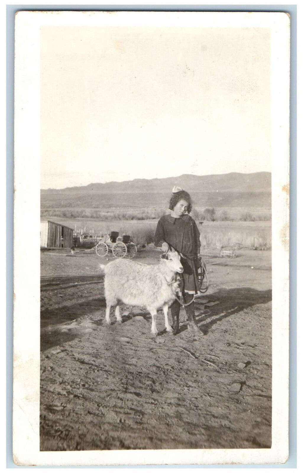 Postcard Cora Gifford Girl Pet Goat c1920's Antique Unposted RPPC Photo