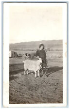 Postcard Cora Gifford Girl Pet Goat c1920's Antique Unposted RPPC Photo picture