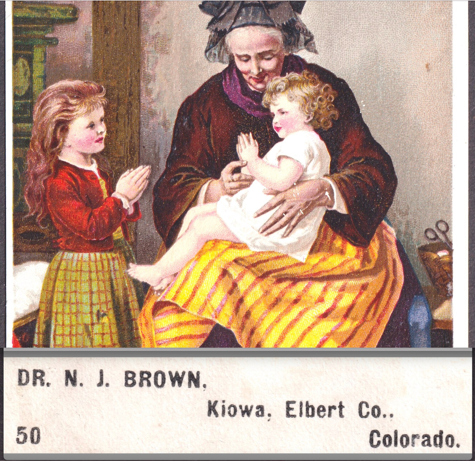 Kiowa Colorado Dr. N.J. Brown Elbert County Dr Jaynes Medicine Bottle Trade Card