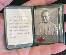 Vintage Catholic St Joseph Fundater Pressed Metal Plaque In Sleeve W Relic picture