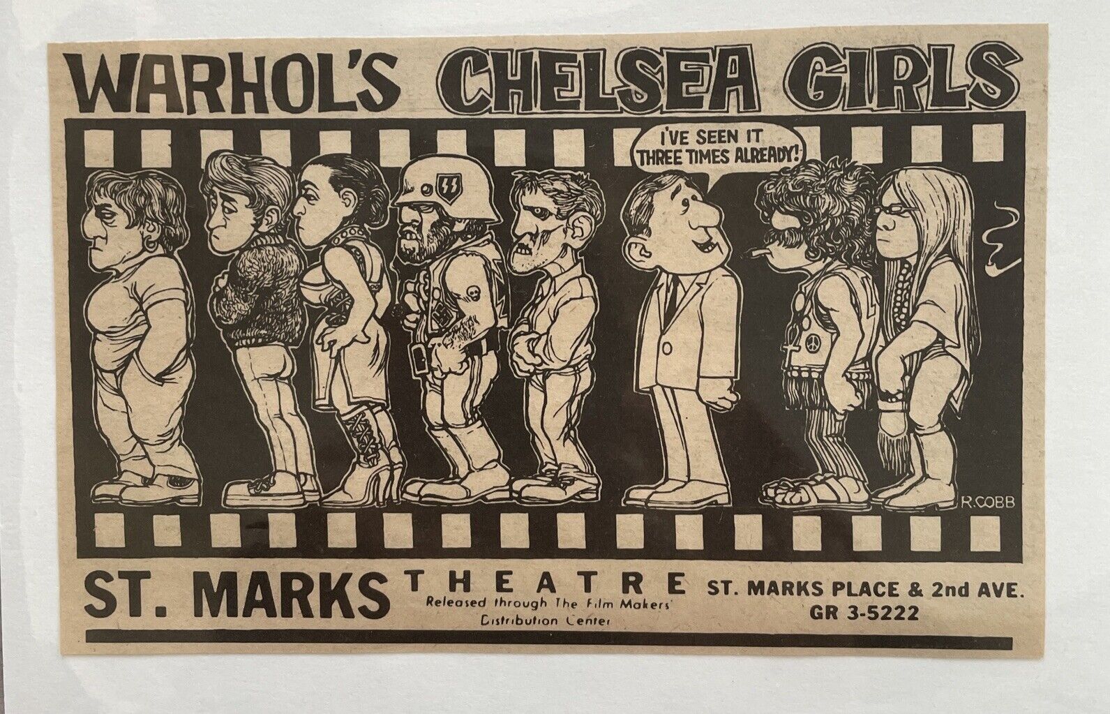 1968 ANDY WARHOL’S,  ‘Chelsea Girls’  St. Marks Theatre , NY, R. Cobb, , Film Ad
