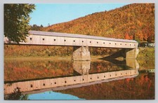 Windsor-Cornish Covered Bridge VT NH Autumn Foliage Plastichrome Postcard picture