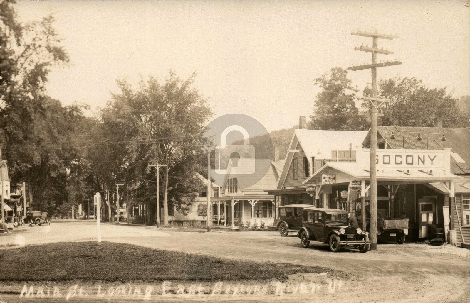 Saxtons River VT Main Street Socony Oil Sign RPPC Photo Postcard COPY
