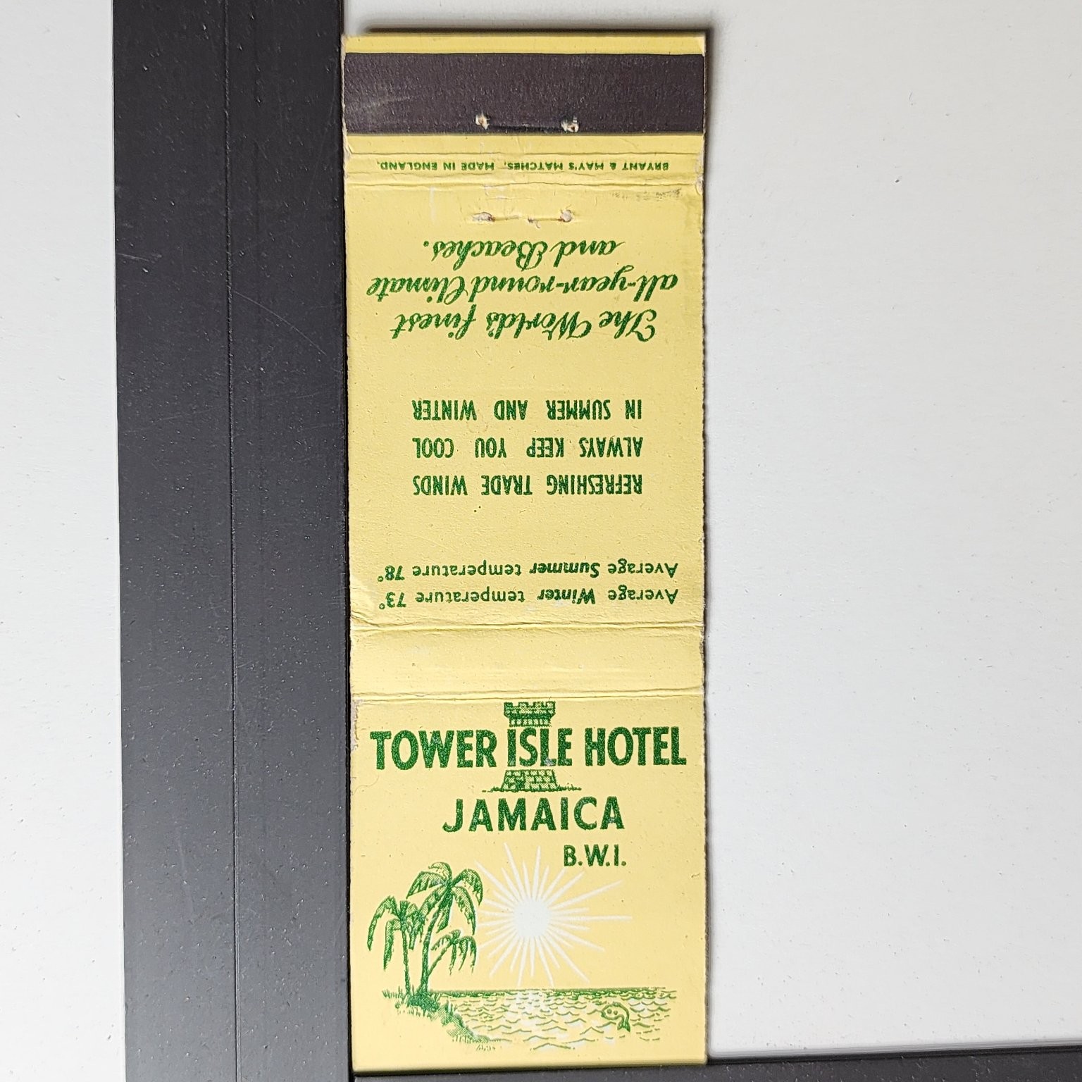 Tower Isle Hotel Jamaica Vintage Bryant & May Matchbook Tower Isle Hotel Jamaica Vintage Bryant & May Matchbook