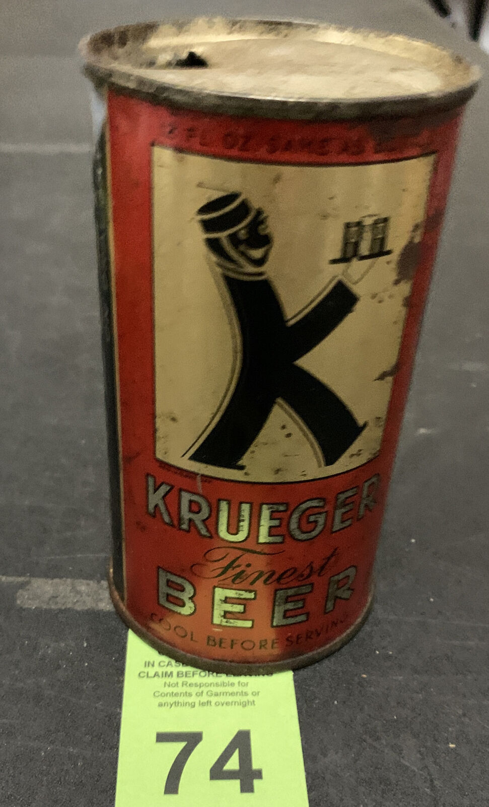 Vintage Krueger K-Man Open Instructions 12 oz Red Flat Top Beer Can Newark NJ