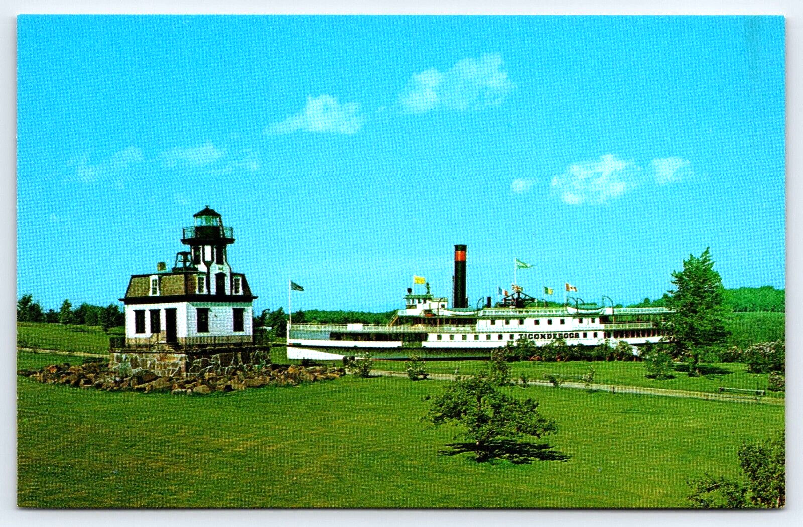 Postcard Shelburne Vermont Museum & Lighthouse with SS Ticonderoga Steamship A14
