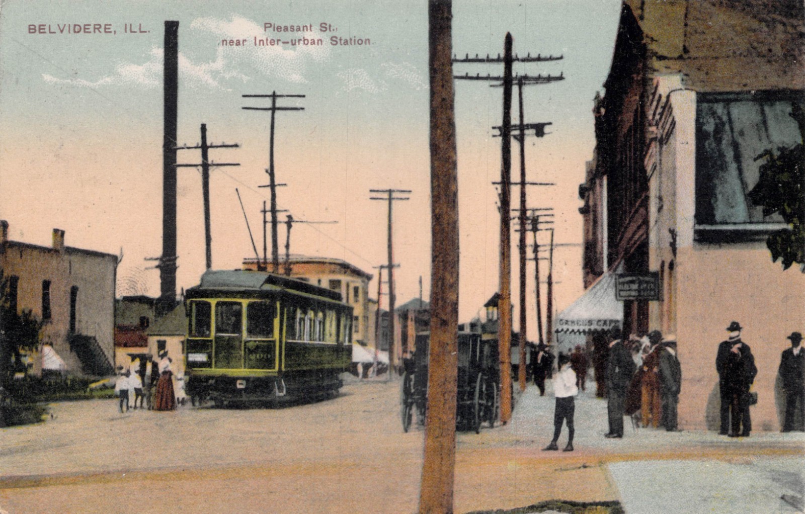 Belvidere Ill. Pleasant St. near Inter-Urban Station 1908 Vintage Postcard Belvidere Ill. Pleasant St. near Inter-Urban Station 1908 Vintage Postcard