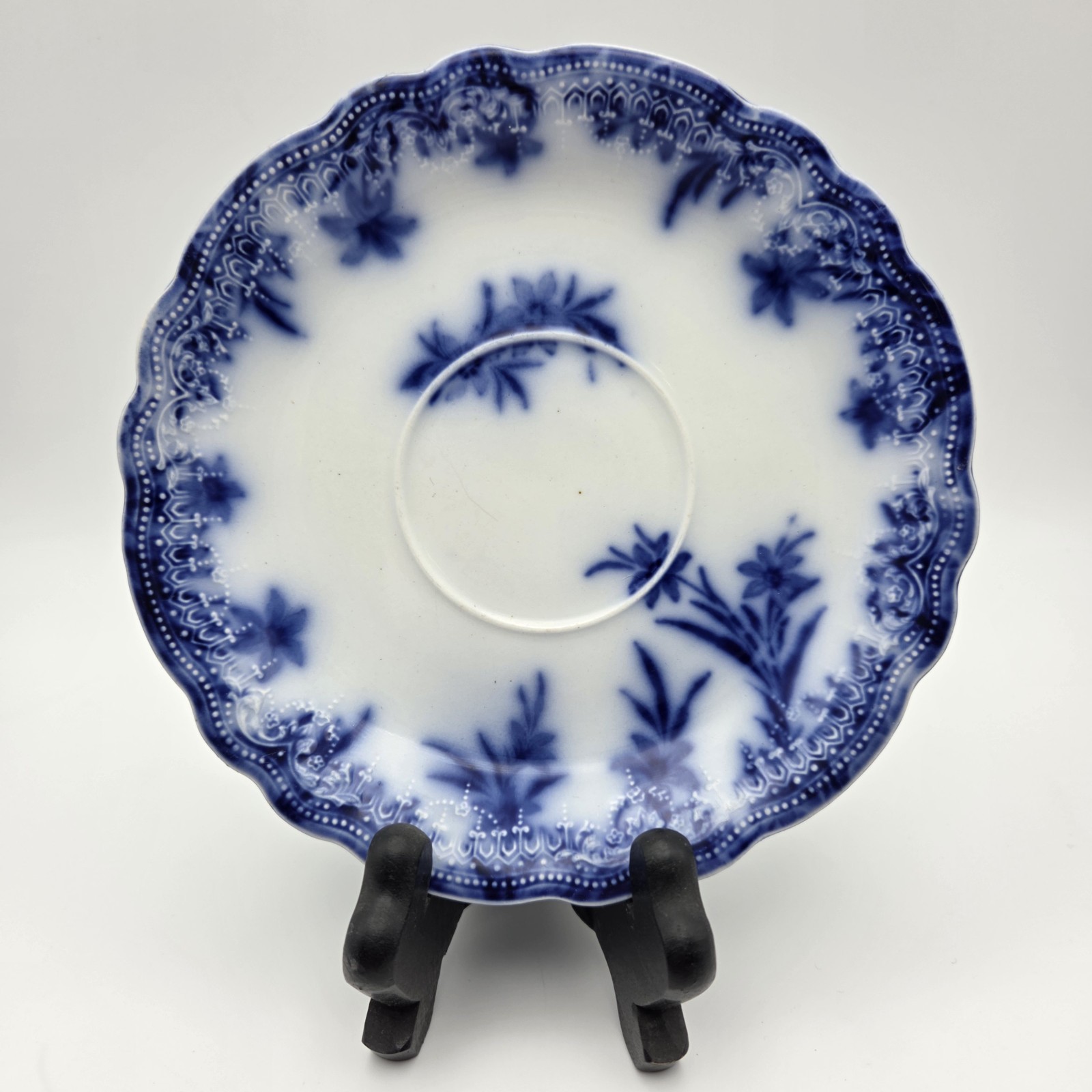 Vintage W.H. Grindley Dover Pattern Flow Blue Saucer Made In England