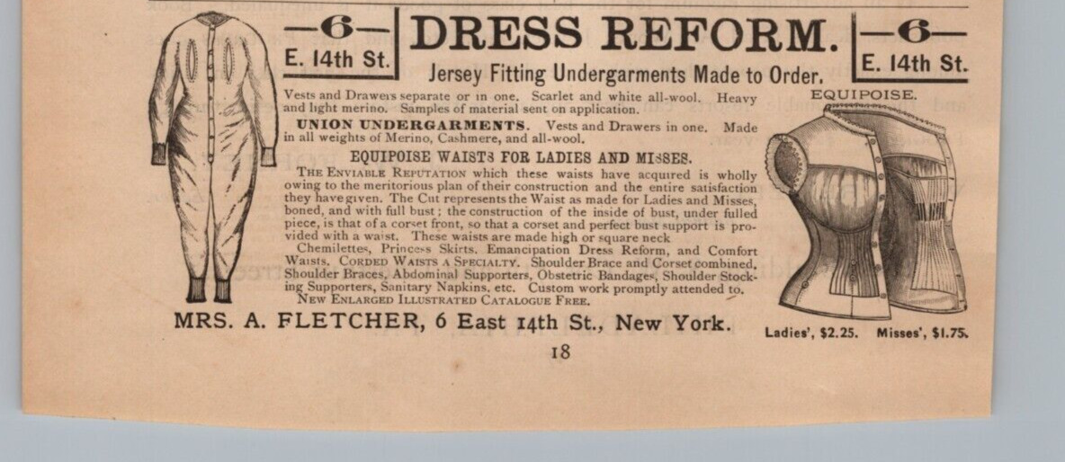 1880s Fletcher Union Undergarment Dress Form NY 6x2.5 inch Vintage Advertisement