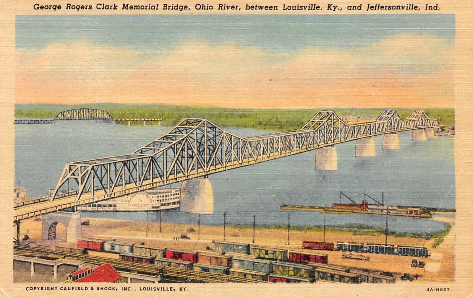 C6467 George Rogers Clark Memorial Bridge Ohio River Jeffersonville IN Linen PC