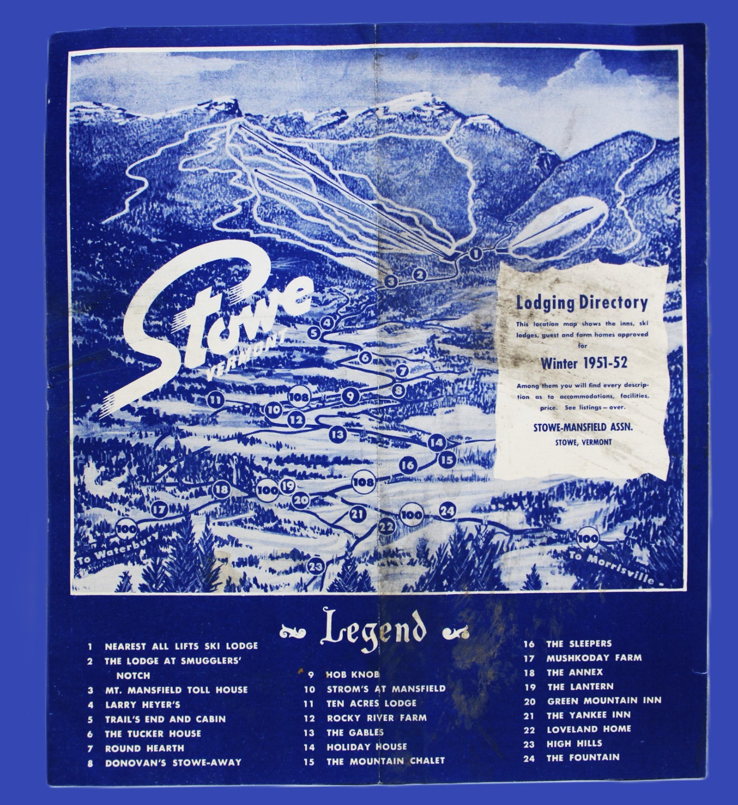 STOWE VERMONT LODGING DIRECTORY ADVERTISING BROCHURE WINTER 1951 -1952 VINTAGE STOWE VERMONT LODGING DIRECTORY ADVERTISING BROCHURE WINTER 1951 -1952 VINTAGE