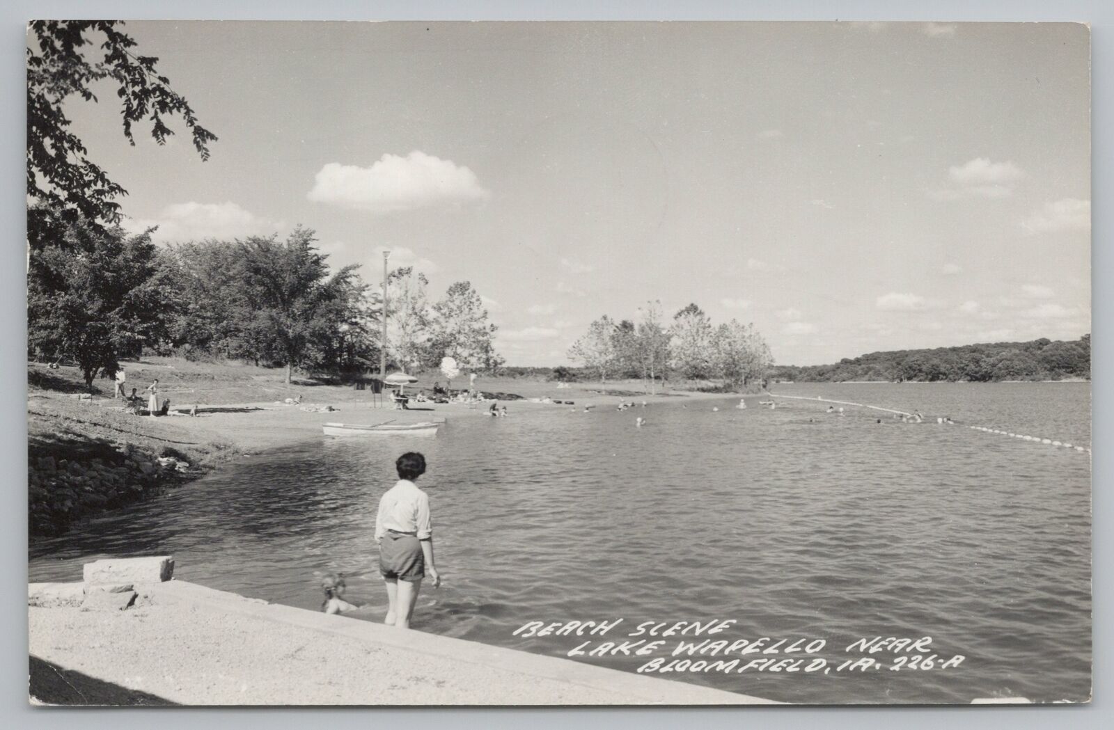 Bloomfield Iowa~Lake Wapello Bathing Beach~Folks Swimming~Rope Floats~1964 RPPC