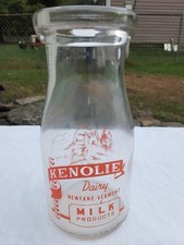 VINTAGE KENOLIE DAIRY NEWFANE VERMONT HALF PINT MILK BOTTLE FARM BARN COW VT picture