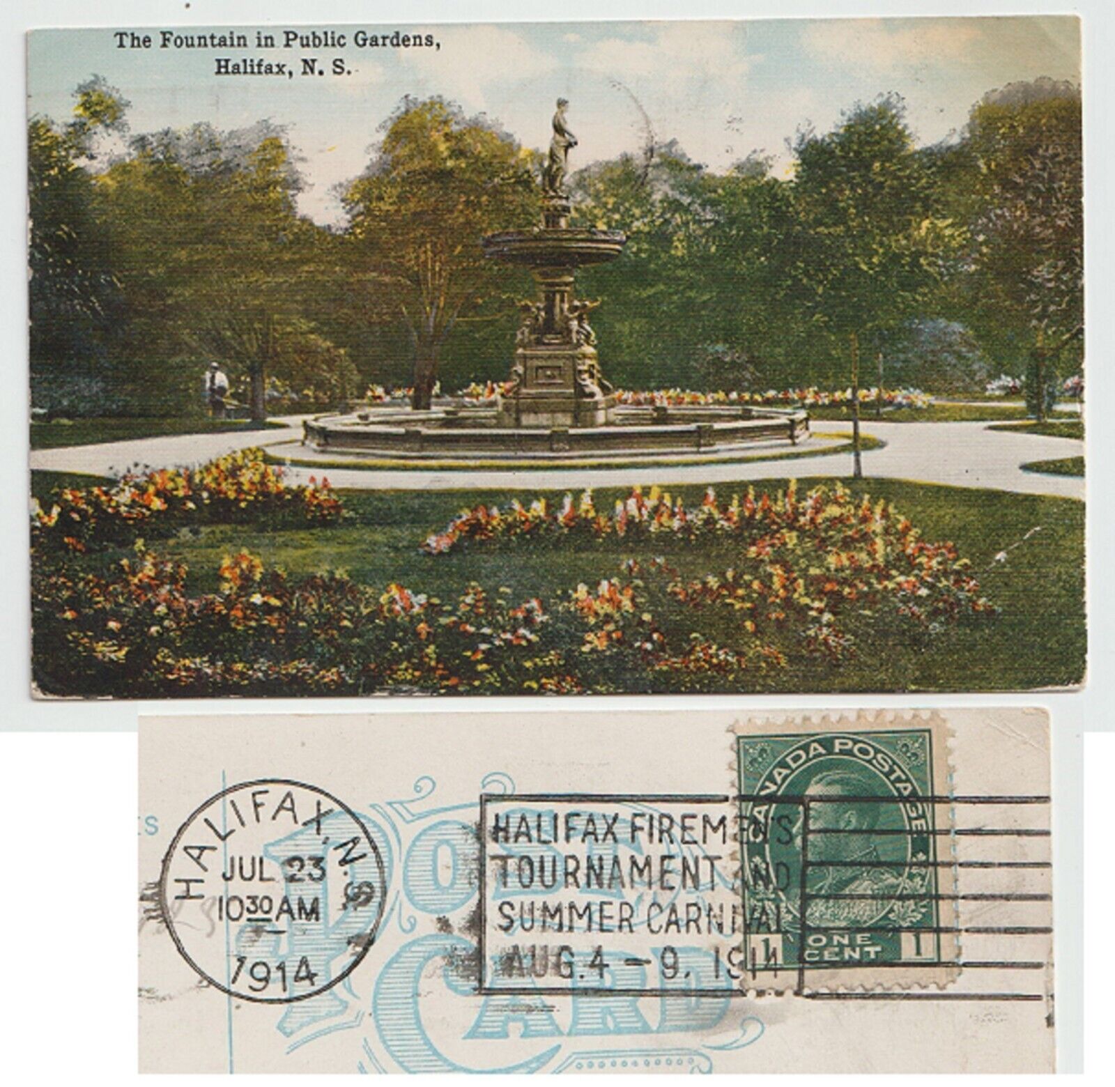Postcard Halifax NS The Fountain in Public Gardens with Slogan Coutts H 135
