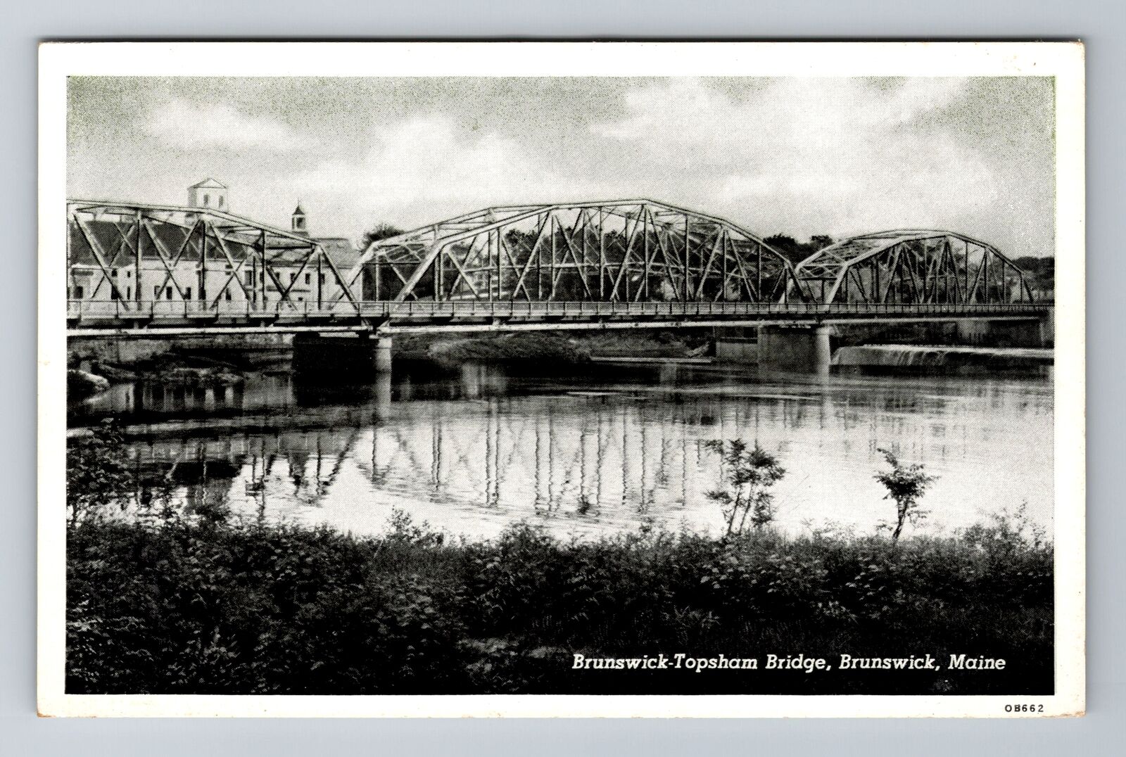 Brunswick ME-Maine, Brunswick Topsham Bridge, Antique Vintage Souvenir Postcard