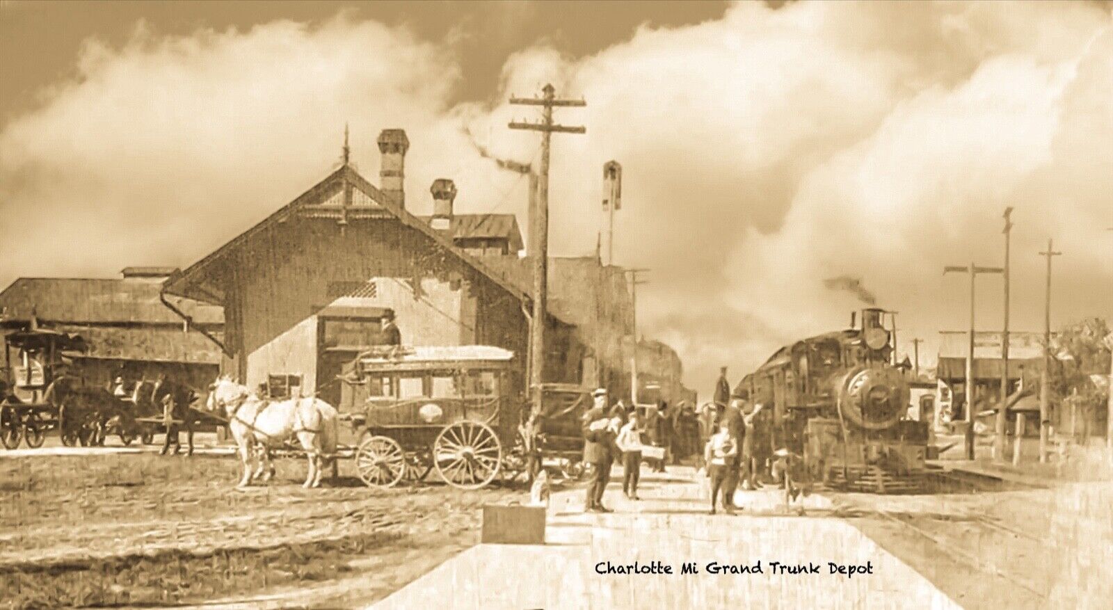 RPPC Photo Charlotte, Michigan, Train Station, 1900’s