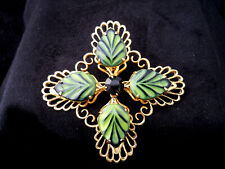 SARAH COVENTRY Vintage BROOCH PIN Faux Ruby with Lovely Leaves picture