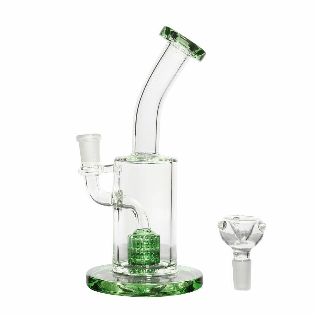 8 inch Green Glass Bong Hookah Water Smoking Pipe Bubbler with 14mm Male Bowl