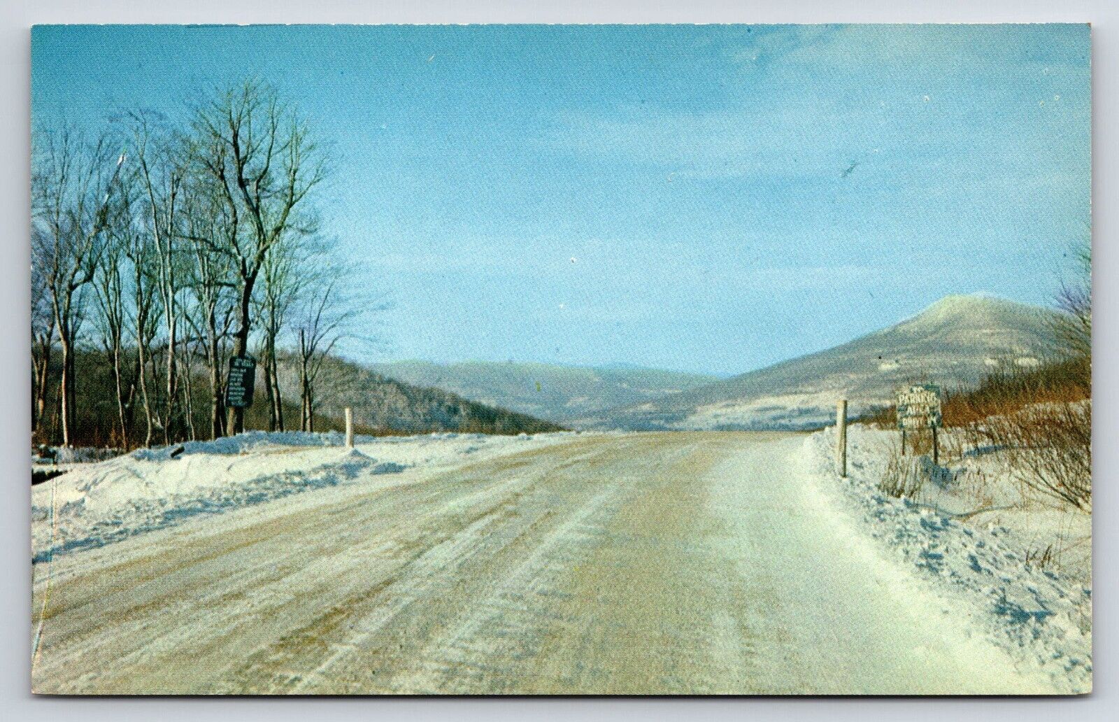 Postcard Entering Snow Valley Ski Area, Vermont,  Snow Covered Road, Mtn View 