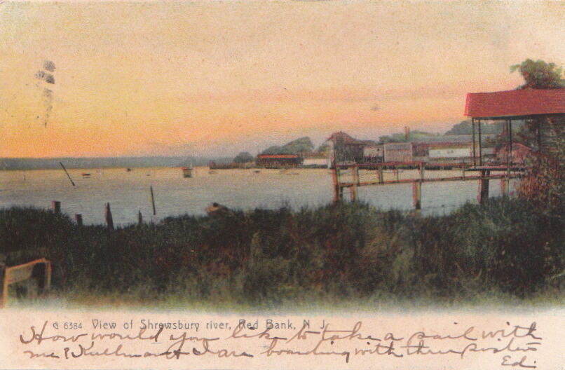  Postcard View Shrewsbury River Red Bank NJ 1906