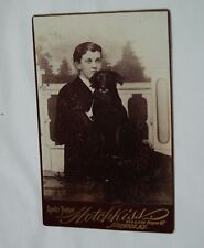 Cabinet card photo of a young man and his large black dog - Norwich NY picture