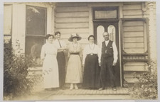 Family of Five on House Porch Nice Hat Real Photo Postcard RPPC picture