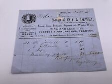 1858 Bethel Vermont Coy & Dewey Zinc Lead Pipe Invoice picture